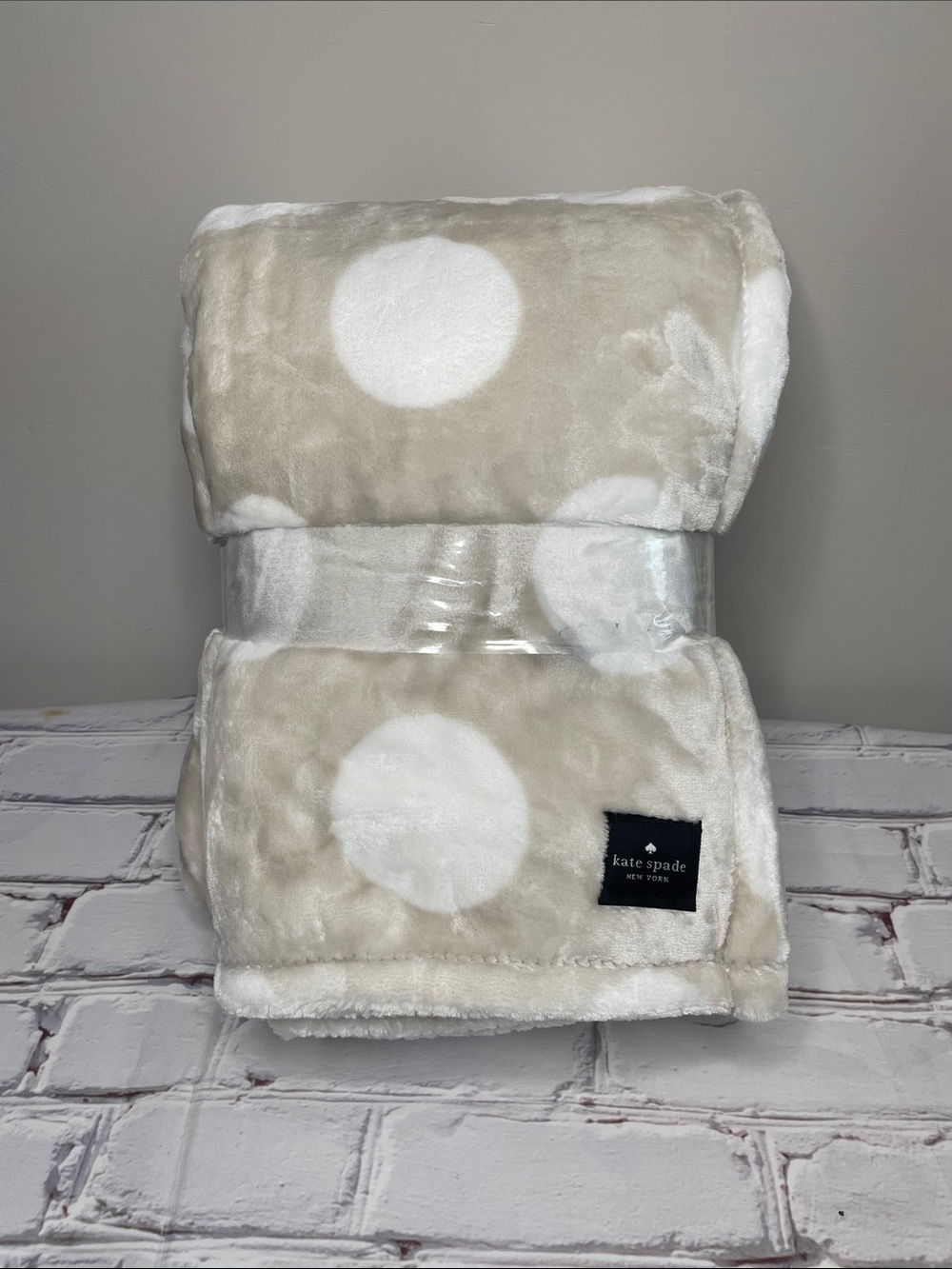 kate spade Neutral Beige and White Polka Dot Plush Throw
